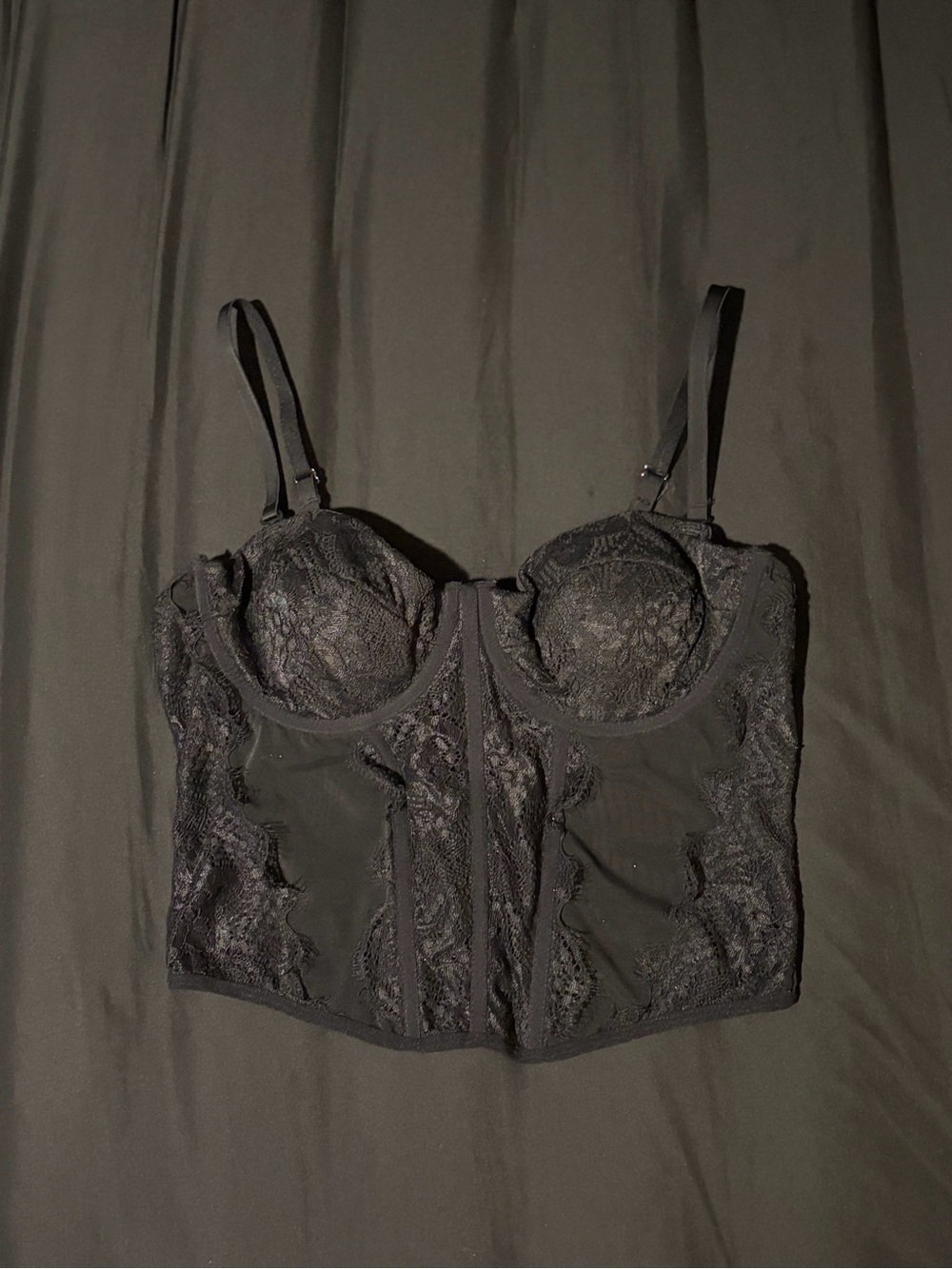 Black Lace Longline Bustier Bra - Women Intimates